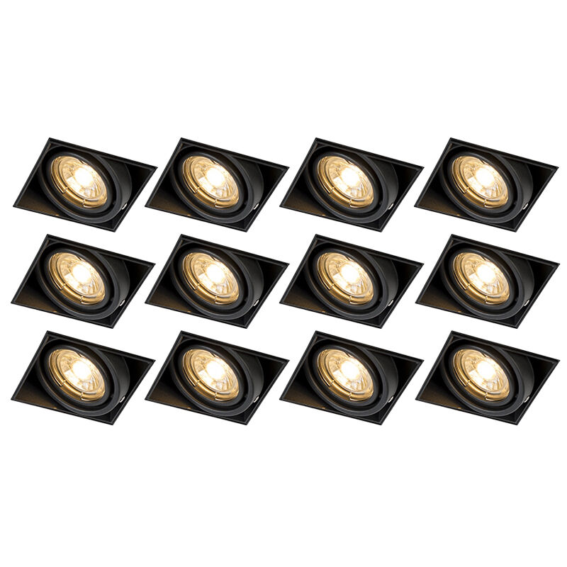 Qazqa Set Of 12 Recessed Spotlights Black Gu10 Tiltable Trimless - Oneon
