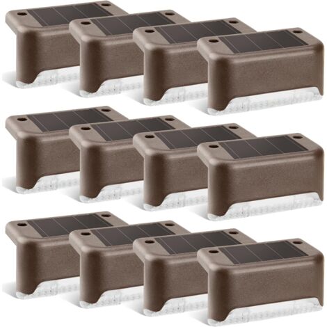 Set van 12 solar terraslampen - Bronzen afwerking - Waterdicht - Voor opritten, binnenplaatsen, terrassen, trappen, treden en schuttingen. (warm wit)