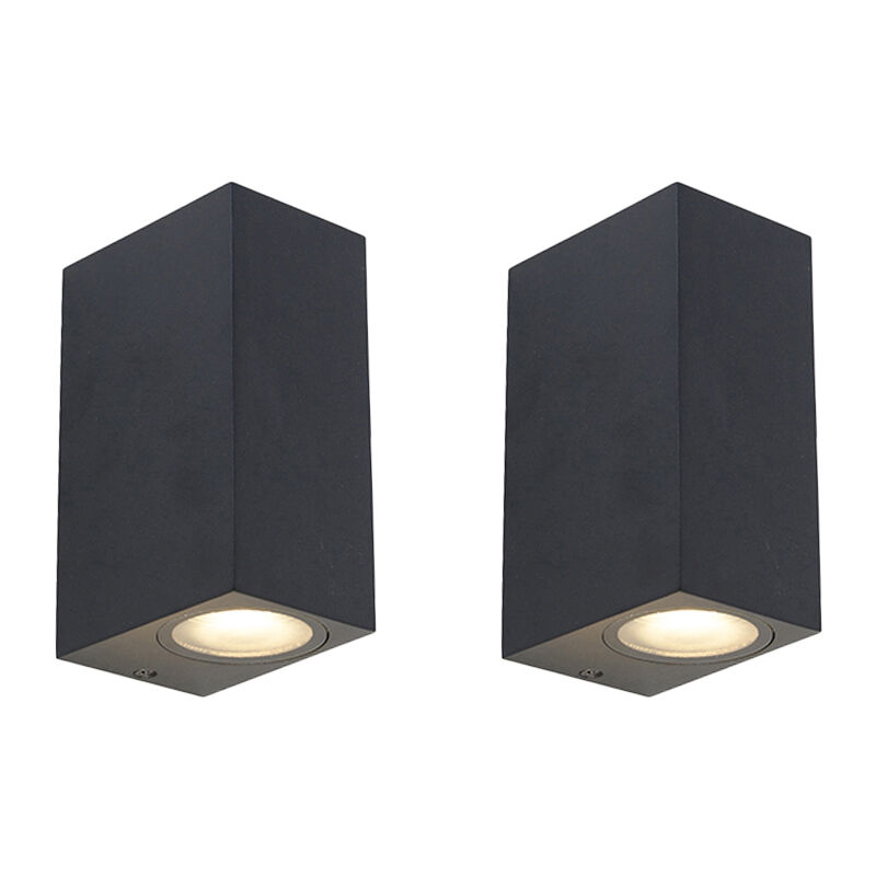 Qazqa Set Of 2 Modern Wall Lights Black 2-light Ip44 - Baleno