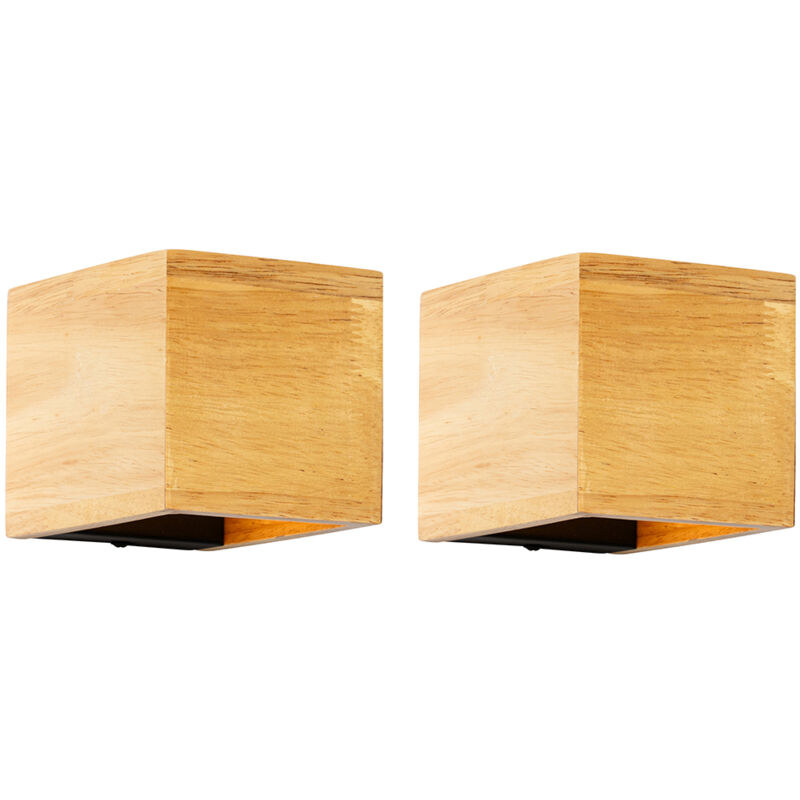 Qazqa Set Mit 2 Smart Wandleuchten Eiche Holz Inkl. Wi-fi G9 - Transfer