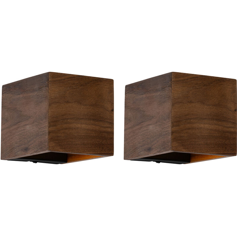 Qazqa Set Aus 2 Smart Wandleuchten Nussbaumholz Inkl. Wifi G9 - Transfer