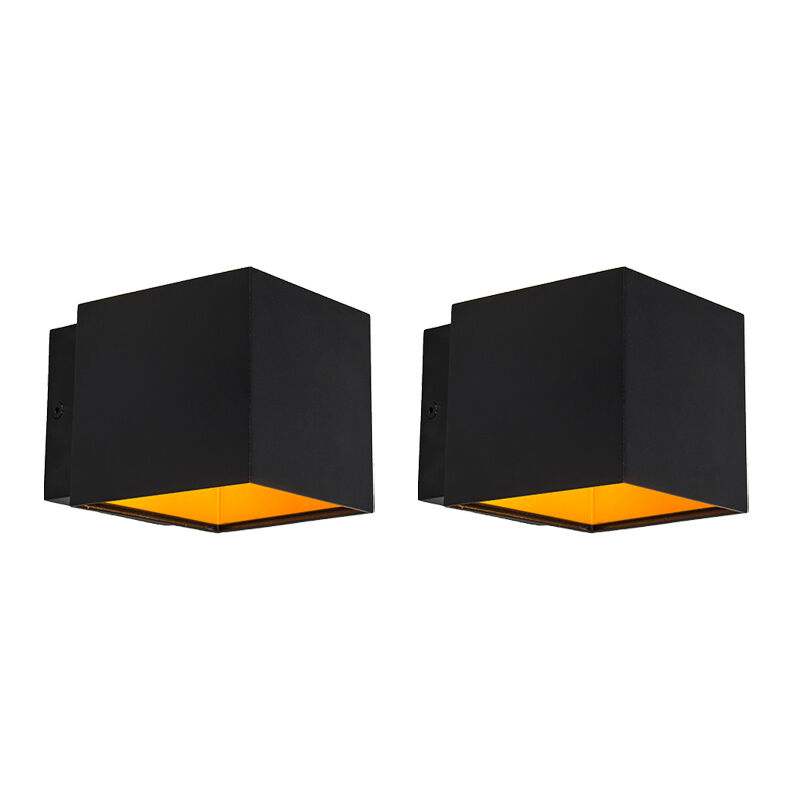 Set of 2 design wall lamps black / gold incl. LED - Caja