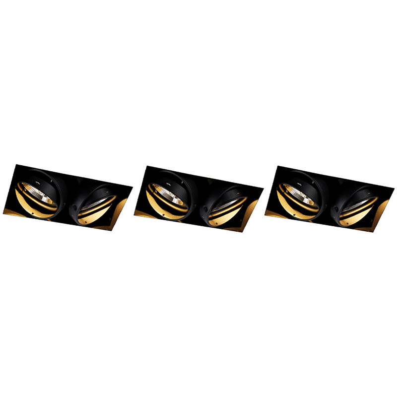 Qazqa - Set Of 3 Recessed Spotlights Black Gu10 Ar111 Trimless 2-light - Oneon