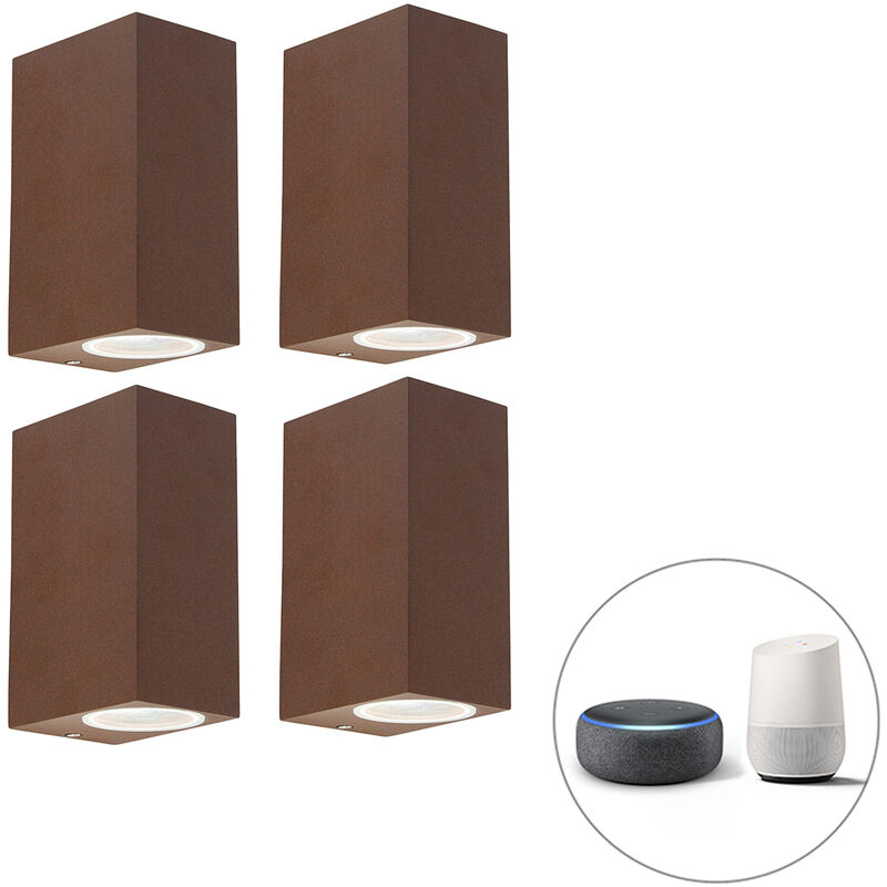 Qazqa Set Of 4 Smart Wall Lights Rust Brown Ip44 Incl. 2 Gu10 - Baleno