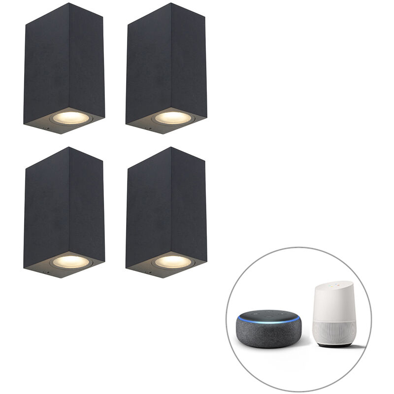 Qazqa Set Of 4 Smart Wall Lights Black Ip44 Incl. 8 Wifi Gu10 - Baleno