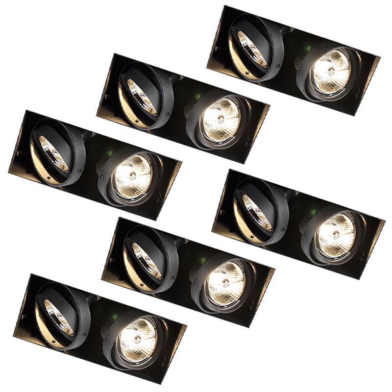 Set mit 6 Einbaustrahlern, schwarz, GU10, AR70, randlos, 2-flammig – Oneon