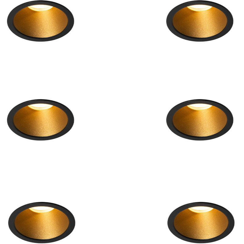 Qazqa Set Van 6 Moderne Inbouwspots Zwart Met Goud Gu10 35mm Ip44