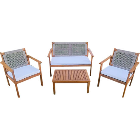 Set Vanna 4pz in acacia e corda color salvia