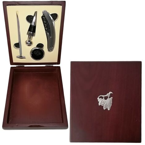 Set vino apribottiglie leva cavatappi 4accessori scatola regalo legno sommelier degustazione termometro taglia lamina anello