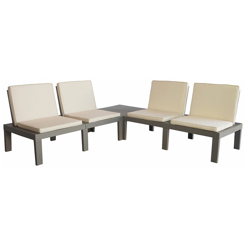 

Conjunto de jardín modular Virginia 1 color Taupe: 4 módulos + 1 mesita auxiliar