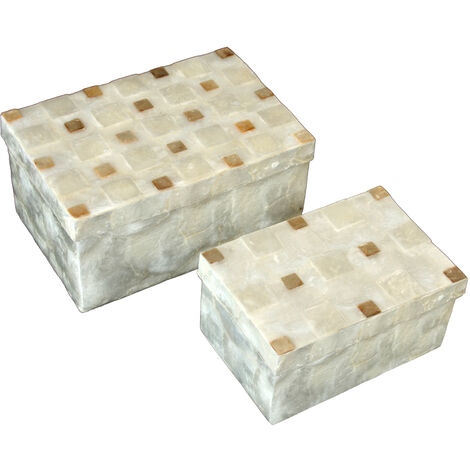Set von 2 Rektalkästen in der Nähe der natürlichen Perle mit gegrillten Quadraten 21.5x14x10+15x10x7.5cmpour alle Stile, um zu Hause eine Note zu verleihen