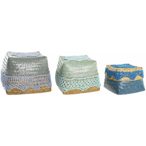 Set von 3 Baumwollbambuskörben 22x27x27 Blaues Bambus Baumwollmaterial Mehrfarbige Farbfamilienkörbe und Boxen Details