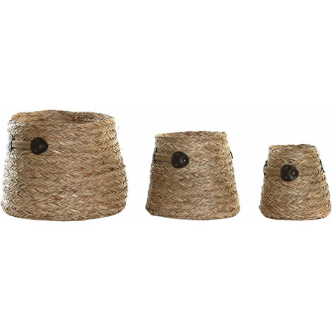 Set von 3 grasbewachsenen Meereskörben 30x30x28 Natural Grasmaterial mehrfarbige Farbfamilienkörbe und Kisten Details