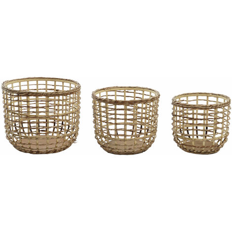 Set von 3 Maisfaserkörben 39x39x32 natürliches braunes Maisfasermaterial mehrfarbige Farbfamilienkörbe und Kisten Details