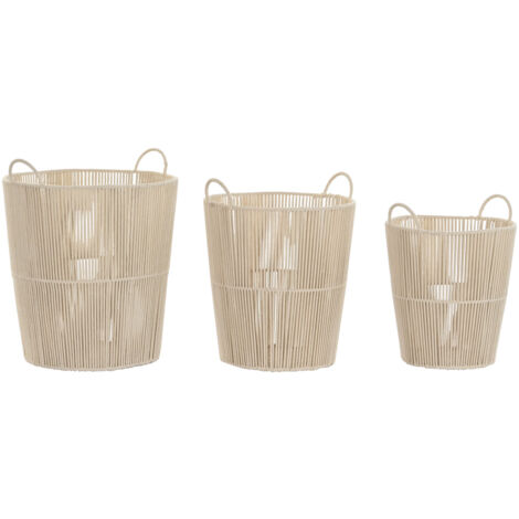Set von 3 Metall Baumwollkörbe 42x42x51 Beige Metall Baumwolle mehrfarbige Farbmaterial Körbe und Kisten Details