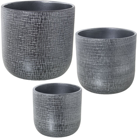 Set von 3 Silberkeramik -Pflanzern 30x28cm+° 25x24cm+° 20x19cmcmpour alle Stile, um dem Haus eine Note zu verleihen