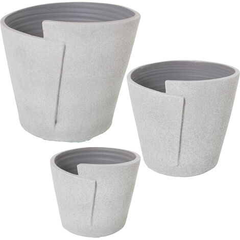 Set von 3 weißen Keramikpflanzern/grauer Sand  ° 30x27+° 24x22+° 19x17cmpour Alle Stile, um dem Haus eine Note zu verleihen