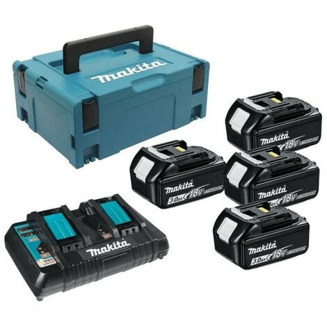 Set von 4 Batterien und Ladegerät in Box Makpac BL1830b und DC18rd Makita