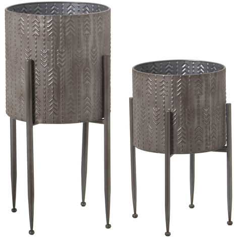 Set von 4 Pflanzgefäßen/Metall -Metall -Silber ° 30x54+° 26x40 cm (jeweils 2 von jeweils) für alle Stile, um dem Haus eine Note zu verleihen