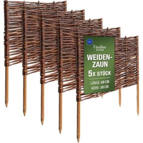 Set von 5 Weidenzaun-Gartenbegrenzungen 60 x 30 cm