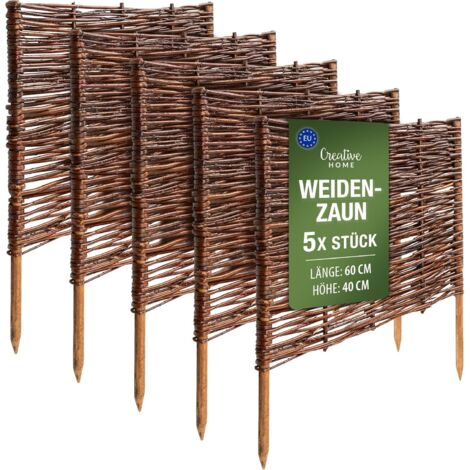 Set von 5 Weidenzaun-Gartenbegrenzungen 60 x 40 cm
