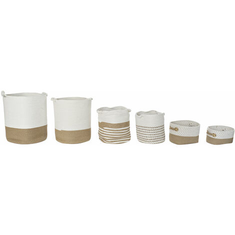 Set von 6 Baumwoll -Jute -Körben 45x45x54 weiße Baumwolle Jute Multicolor -Farbmaterial Körbe und Kisten Details