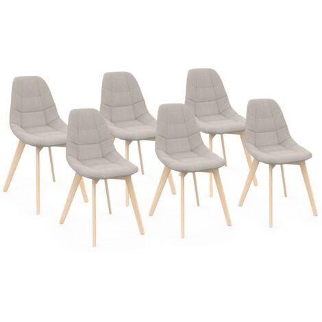 IDMARKET Set von 6 skandinavischen Stühlen GABY beige Stoff für Esszimmer