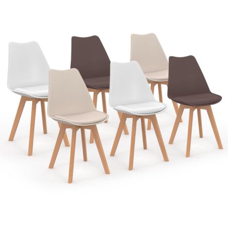 Set von 6 skandinavischen Stühlen SARA mix color taupe, beige und weiß