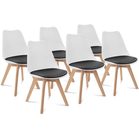 Set von 6 skandinavischen Stühlen SARA zweifarbig weiß schwarzes Kissen
