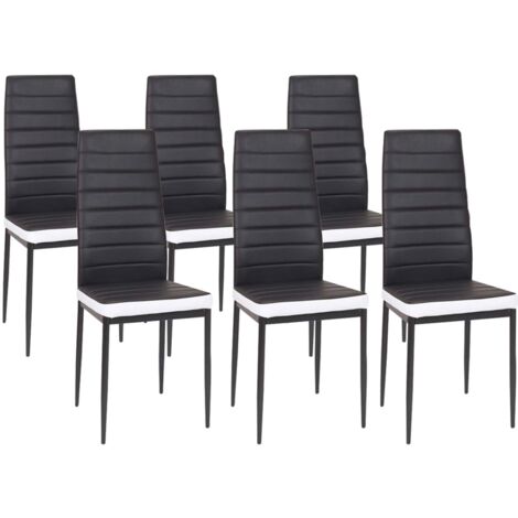 Set von 6 Stühlen ROMANE schwarz weißes Band für Esszimmer