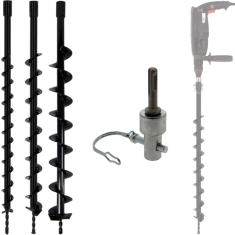 GT MARKET Set von Erdbohrern Ø 40, 60 und 80 mm mit Adapter für Bohrmaschine und SDS-plus Bohrhammer