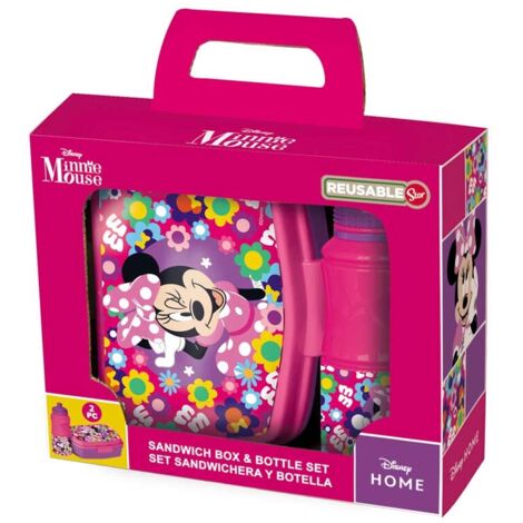 SET VUELTA AL COLE (SANDWICHERA RECTANGULAR Y BOTELLA SPORT EASY HOLD 380 ML) EN CAJA REGALO MINNIE BOLD FLORALS