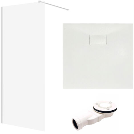 Set - Walk-In Dusche KETIL 80x195 + Duschabtrennung Transparent 8 mm Glas + Duschwanne VIDAR 80x80 Weiß SMC Quadratisch