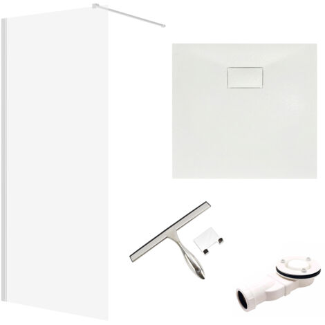 Set - Walk-In Dusche KETIL 90x195 + Duschabtrennung 8 mm Glas + Duschwanne VIDAR 90x90 Weiß SMC Quadratisch, mit Glaswischer