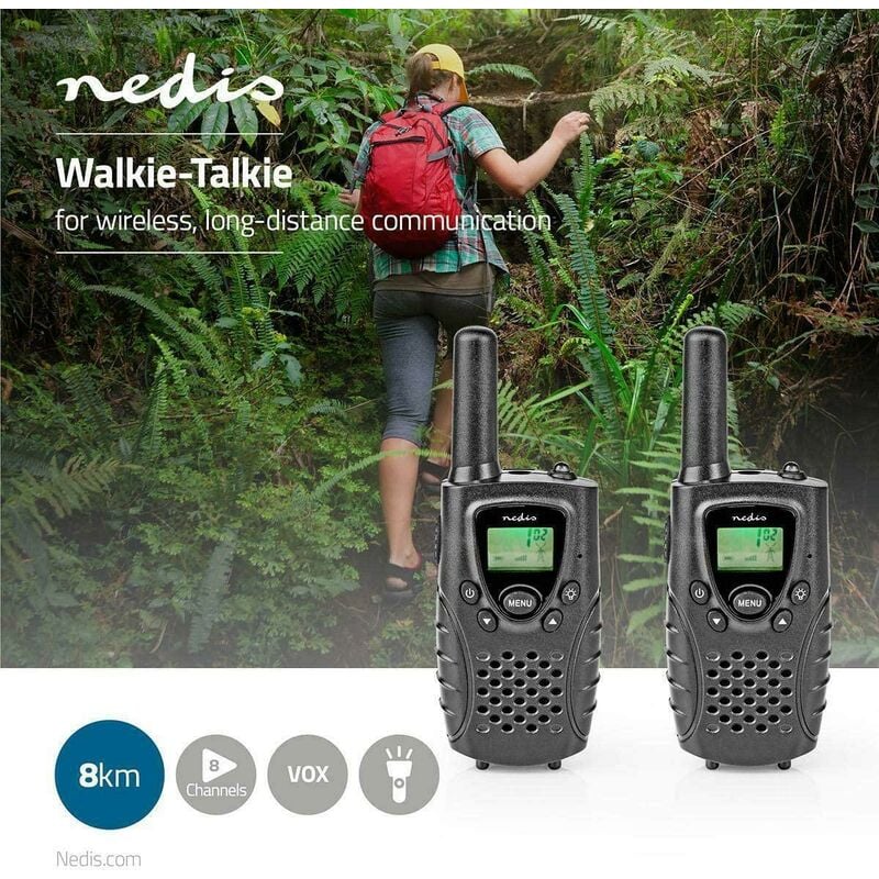 Image of Walkie talkie portata 8km 2 portatili fino a 8 km canali di frequenza : 8 ptt/ vox wltk0800bk