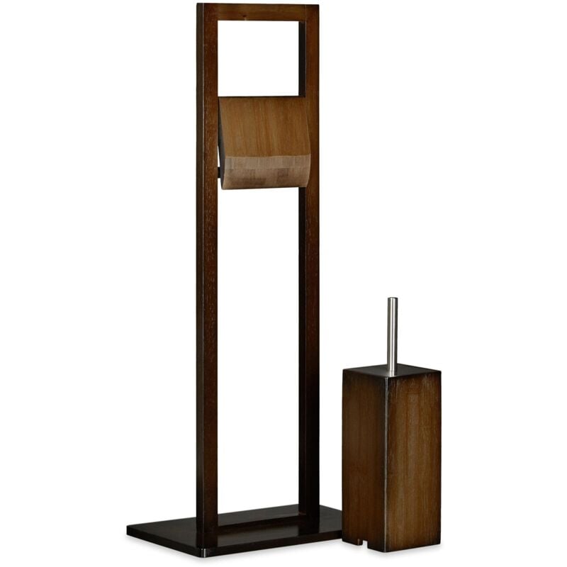 Set wc porte papier brosse bambou marron