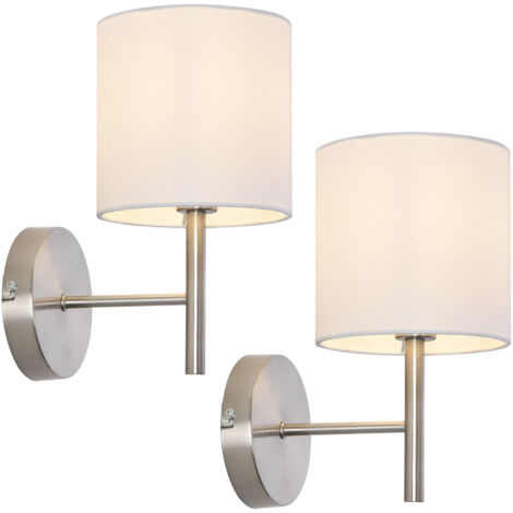 Set Di 2 Applique Da Parete Dimmerabili – Paralume In Tessuto Beige E Base Metallo – Stile Vintage, Attacco E14