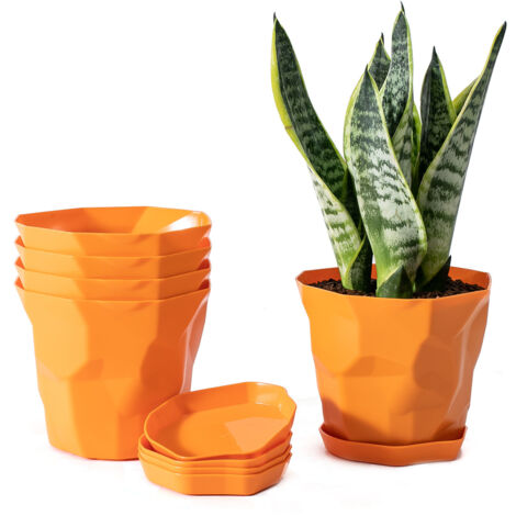[Set Zimmerpflanzentöpfe] Zimmerpflanzentöpfe, 5er-Set, PP, blau, weiß, grün, orange, Höhe 12,5 cm, Durchmesser 15 cm, Fassungsvermögen 1,2 l, stabiler Standfuß