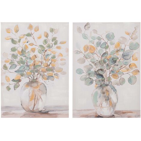 Set2 Lienzos Jarrones 80% Pintado A Mano 50X3X70Cm