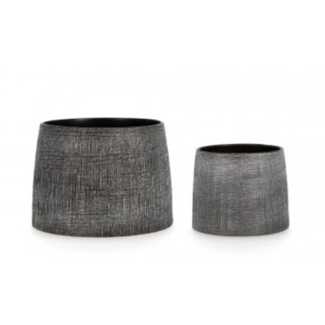 SET2 Vaso "papyrus" per uso interno grigio scuro in ceramica -Ø15.5x12.8h