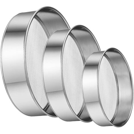 Setaccio per farina in acciaio inossidabile da 15/20/25 cm, setaccio per pasticceria a maglie fini da 3 pezzi, setaccio per farina da cucina, setaccio professionale rotondo in acciaio inossidabile fin