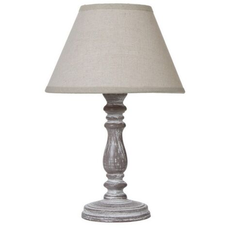 Setia Column Table Lamp with Linen Shade - Wood - L10 x W10 x H24 cm - White