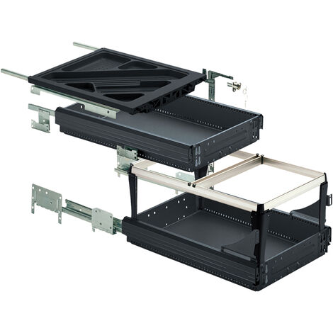 Sets complets de caisson de bureau - Profondeur mini : 530 mm - Décor : Noir - HETTICH