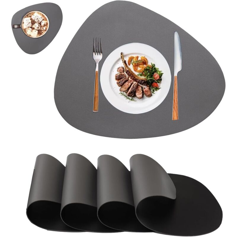 Sets de 4 Table Lavable,Set Couverts de Table,Dessous de Table,Cuir Antidérapant Double Face Imperméables Set Table et Dessous de Verre,Set de Table