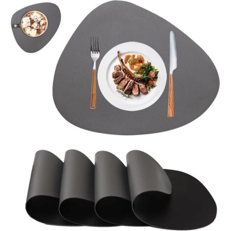 Sets de 4 Table Lavable,Set Couverts de Table,Dessous de Table,Cuir Antidérapant Double Face Imperméables Set Table et Dessous de Verre,Set de Table Lavable Chaleur Résiste