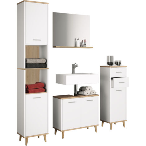 Sets de BAdI Landos H. 181 x. L. 124 x P. 28 cm Blanc/Hong Eiche