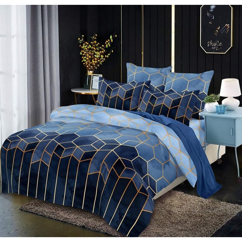 Sets de Housse de Couette 220x240cm Parure de lit 2 Personnes Microfibre Modern 3D Géométrique Ensembles Literie avec Fermeture éclair et 2pc Taies