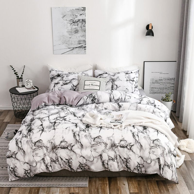 Sinbinta - Parure de lit 3 pièces douce et facile d'entretien avec fermeture éclair, housse de couette de style moderne et 2 taie d'oreiller à