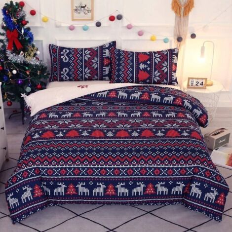 Sets de Housse de Couette Motif Patchwork de Noël 200x200 cm avec 2 x Taies d'oreiller 50x75 cm, Parure de Lit Microfibre