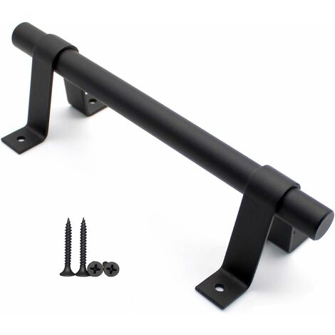 Sets de poignées et serrures KAEJYIUT Poignée de Porte de Grange, Poignée de Porte en Acier au Carbone Solide Noir de 200 mm de Long, Poignées de Porte Coulissante pour Placard de Cuisine